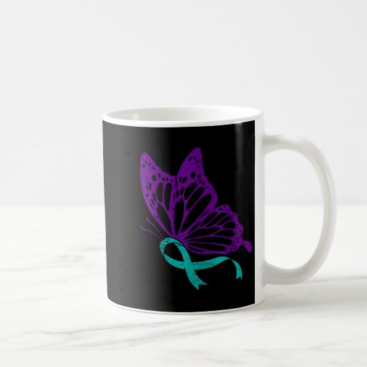 Suicide Prevention Awareness Teal &amp; Purple Rib コーヒーマグカップ (右)