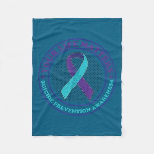 Suicide Prevention Awareness Teal &amp; Purple Rib フリースブランケット (正面)