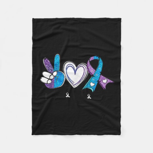 Suicide Prevention Awareness Teal & Purple Rib フリースブランケット (正面)