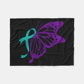 Suicide Prevention Awareness Teal & Purple Rib フリースブランケット (正面(横))