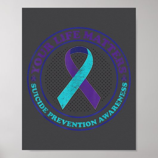 Suicide Prevention Awareness Teal & Purple Rib ポスター (正面)