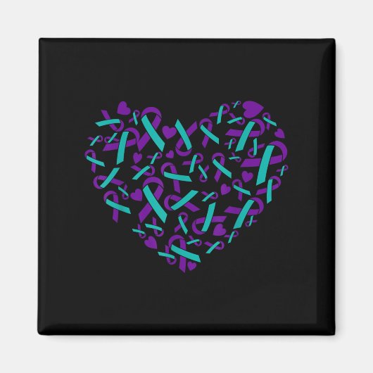 Suicide Prevention Awareness Teal &amp; Purple Rib マグネット (正面)