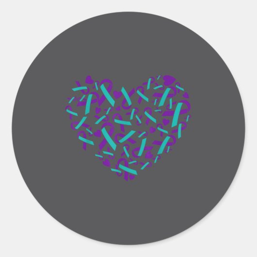 Suicide Prevention Awareness Teal & Purple Rib ラウンドシール (正面)
