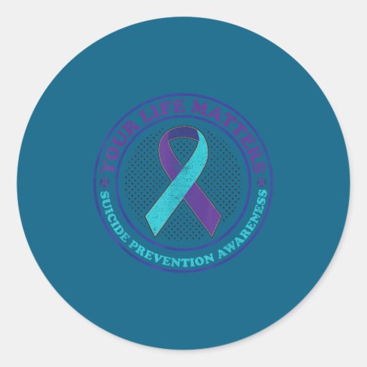 Suicide Prevention Awareness Teal &amp; Purple Rib ラウンドシール (正面)