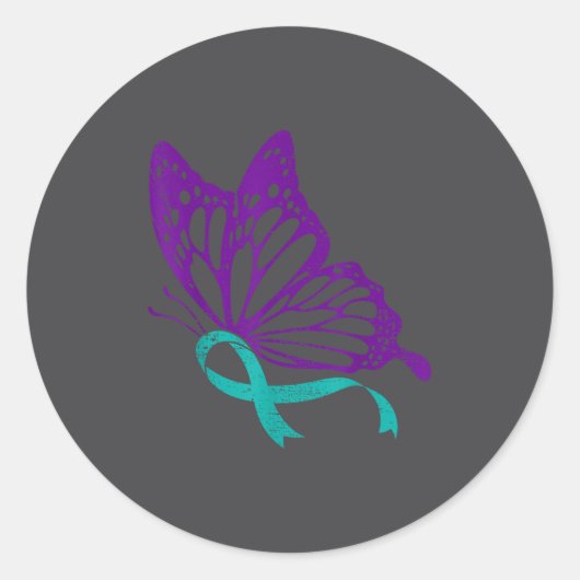 Suicide Prevention Awareness Teal &amp; Purple Rib ラウンドシール (正面)