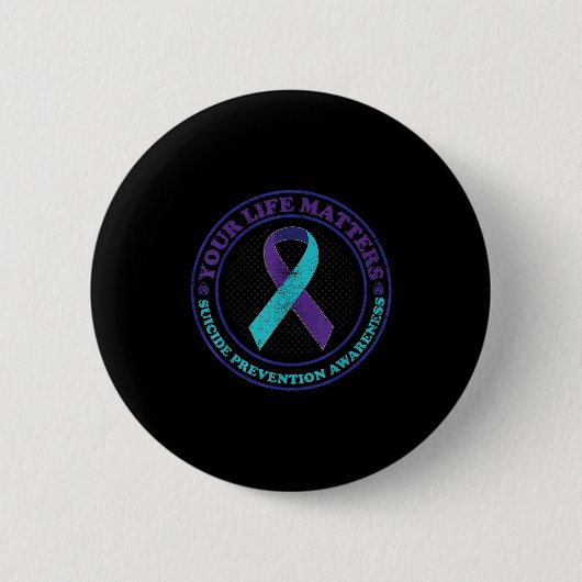 Suicide Prevention Awareness Teal &amp; Purple Rib 缶バッジ (正面)
