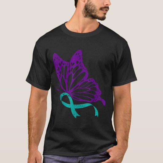 Suicide Prevention Awareness Teal &amp; Purple Rib Tシャツ (正面)