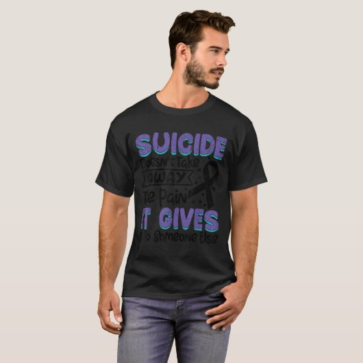 Suicide Prevention Awareness Teal &amp; Purple Rib Tシャツ (正面フル)