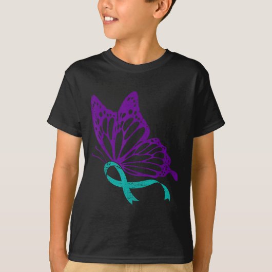 Suicide Prevention Awareness Teal &amp; Purple Rib Tシャツ (正面)