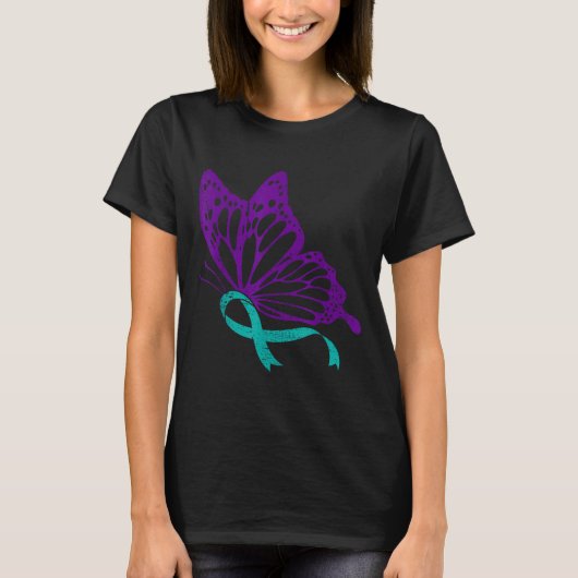 Suicide Prevention Awareness Teal &amp; Purple Rib Tシャツ (正面)