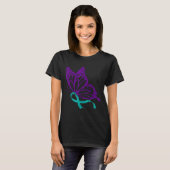 Suicide Prevention Awareness Teal &amp; Purple Rib Tシャツ (正面フル)