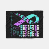 Suicide Prevention Awareness Teal Purple Ribbon Bu フリースブランケット (正面(横))