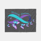 Suicide Prevention Awareness Teal Purple Ribbon Bu フリースブランケット (正面(横))
