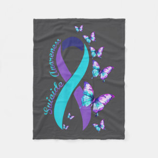 Suicide Prevention Awareness Teal Purple Ribbon Bu フリースブランケット