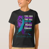 Suicide Prevention Awareness Teal Purple Ribbon Yo Tシャツ (正面)