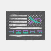 Suicide Prevention Awareness Teal Purple Usa Flag  フリースブランケット (正面(横))