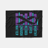 Suicide Prevention Awareness You Are Worthy Loved フリースブランケット (正面(横))