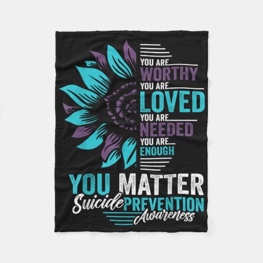 Suicide Prevention Awareness You Are Worthy Loved  フリースブランケット (正面)