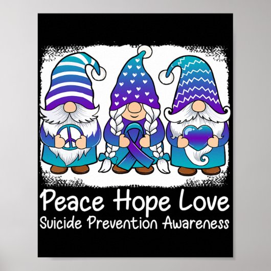 Suicide Prevention Support gnomes with ribbon Teal ポスター (正面)
