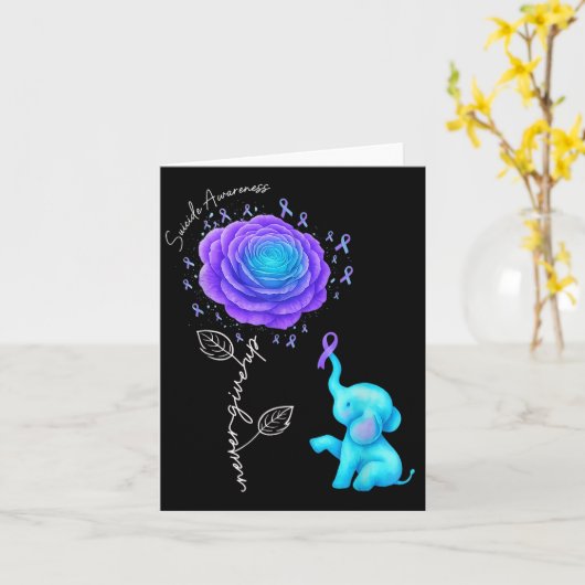 Suicide Prevention Teal Purple Flower Elephant Rib カード (黄色い花)