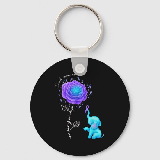 Suicide Prevention Teal Purple Flower Elephant Rib キーホルダー (正面)