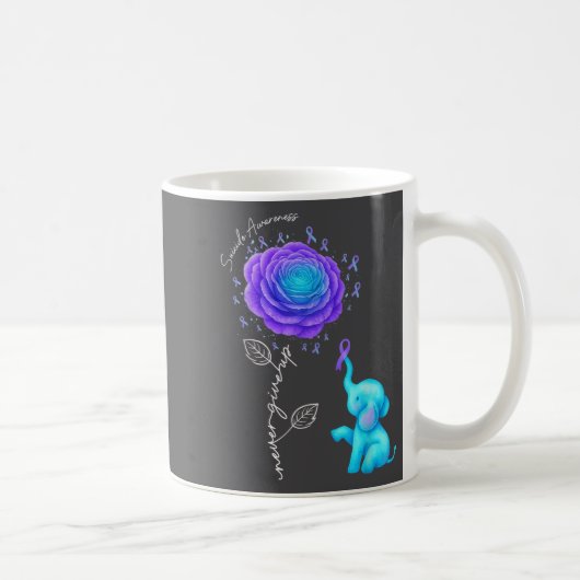Suicide Prevention Teal Purple Flower Elephant Rib コーヒーマグカップ (右)