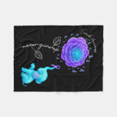 Suicide Prevention Teal Purple Flower Elephant Rib フリースブランケット (正面(横))
