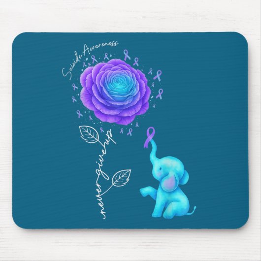 Suicide Prevention Teal Purple Flower Elephant Rib マウスパッド (正面)