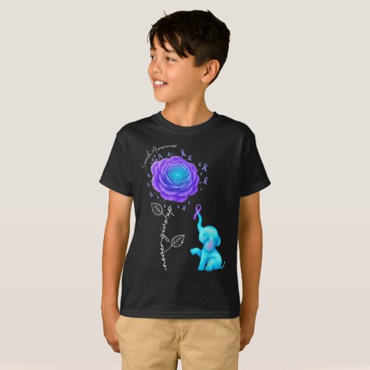 Suicide Prevention Teal Purple Flower Elephant Rib Tシャツ (正面フル)