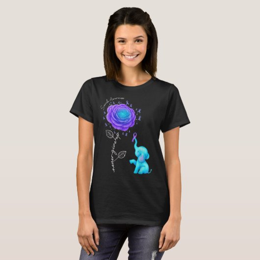 Suicide Prevention Teal Purple Flower Elephant Rib Tシャツ (正面フル)