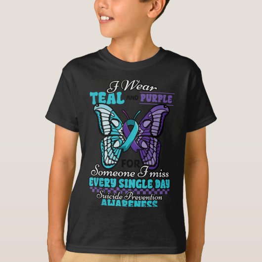 Suicide Prevention Wear Teal Purple Someone I Miss Tシャツ (正面)