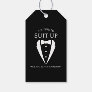 "SUIT UP"ブラックTuxedoスーツのグロスマン提案 ギフトタグ