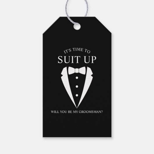 "SUIT UP"ブラックTuxedoスーツのグロスマン提案 ギフトタグ (正面)