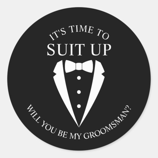 "SUIT UP"ブラックTuxedoスーツのグロスマン提案 ラウンドシール (正面)