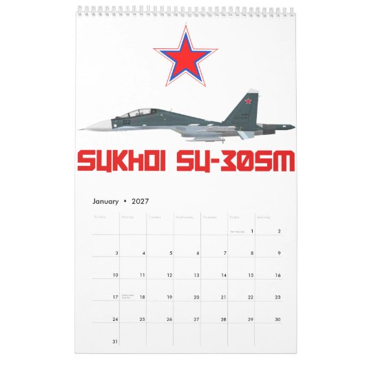 Sukhoi Su-30SM Russian Air Force VKS カレンダー (1月 2027)