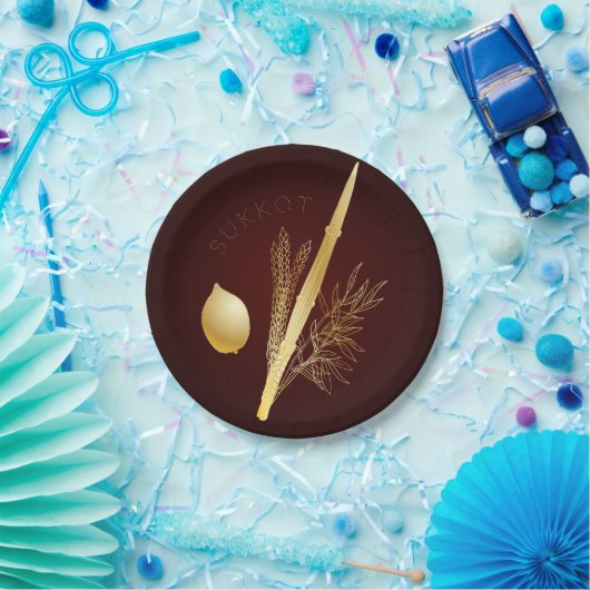 Sukkotの幸せなフェスティバルのユダヤ人の休日のヴィンテージ ペーパープレート (パーティー)