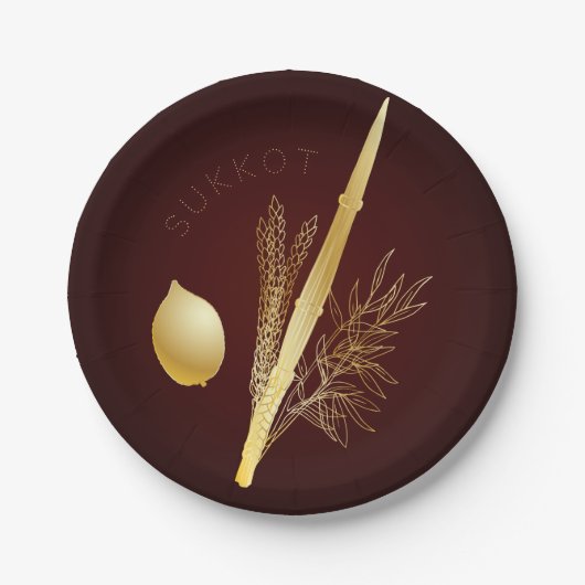 Sukkotの幸せなフェスティバルのユダヤ人の休日のヴィンテージ ペーパープレート (正面)