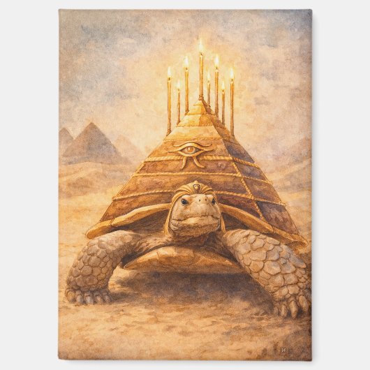 Sulcata Tortoise Egyptian pyramid birthday cake マグネット (正面)