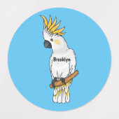 Sulphur-crested cockatoo bird cartoon illustration ラベル (デザイン1)