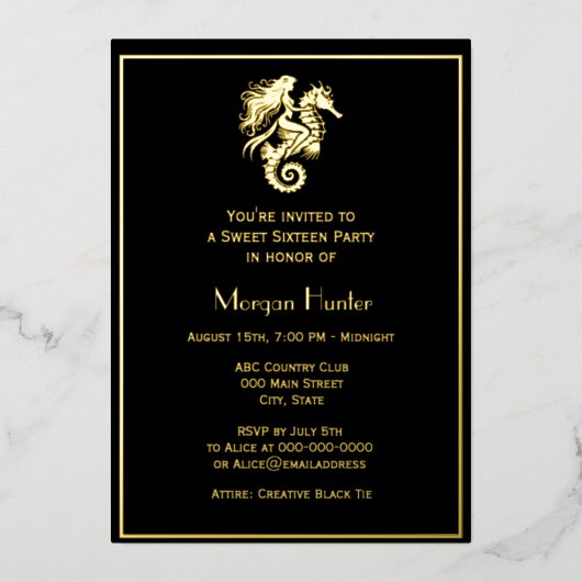 Sultry Mermaid Riding Seahorse Sweet Sixteen 箔シーズンカード (正面)