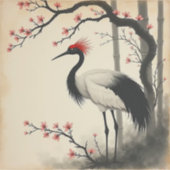 Sumi-E Red-Crowned Crane Vinyl Sticker シール (正面)
