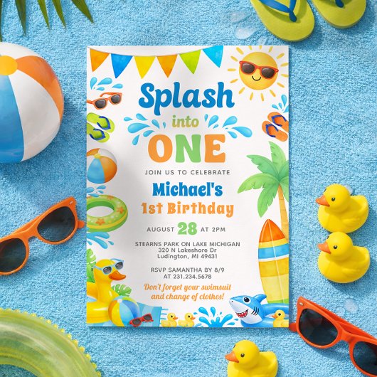 Summer 1st Birthday Invitation - Splash into One 招待状