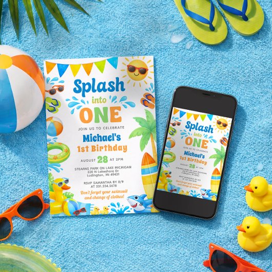 Summer 1st Birthday Invitation - Splash into One 招待状