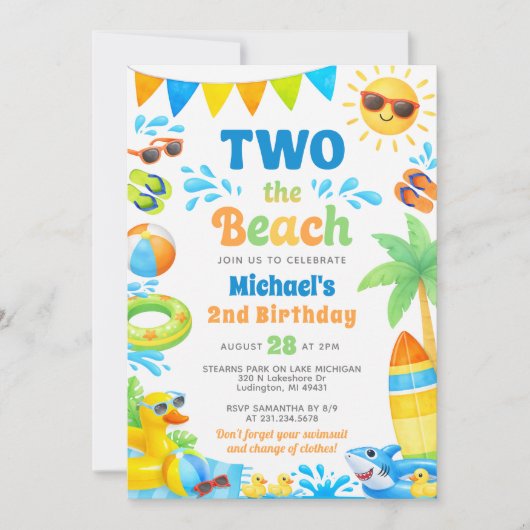 Summer 2nd Birthday Invitation - Two the Beach 招待状 (正面)