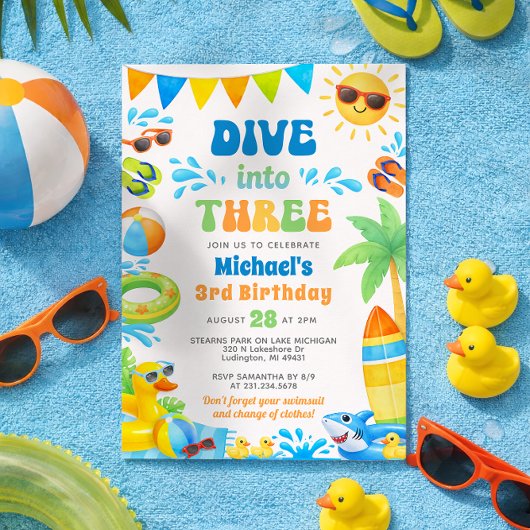 Summer 3rd Birthday Invitation - Dive into Three 招待状
