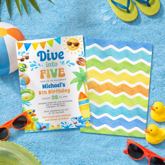 Summer 5th Birthday Invitation - Dive into Five 招待状