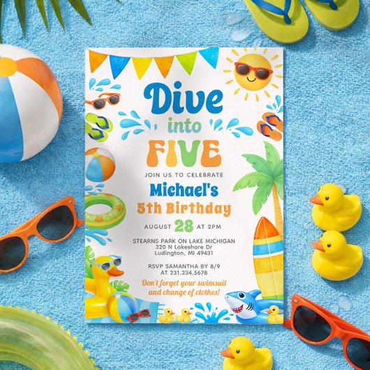 Summer 5th Birthday Invitation - Dive into Five 招待状