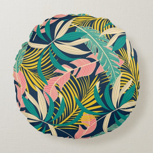 Summer abstract seamless pattern with colorful tro ラウンドクッション (正面)