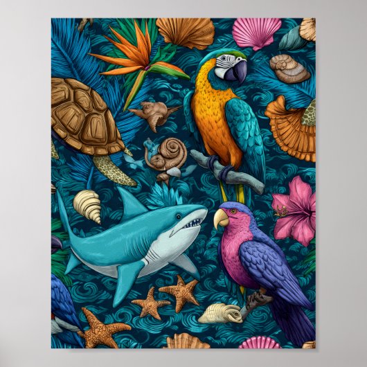 Summer Animals Beach Pattern Poster Gift ポスター (正面)