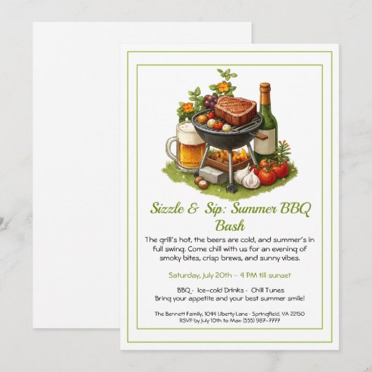 Summer BBQ & Beer Party Invitation  招待状 (正面/裏面)